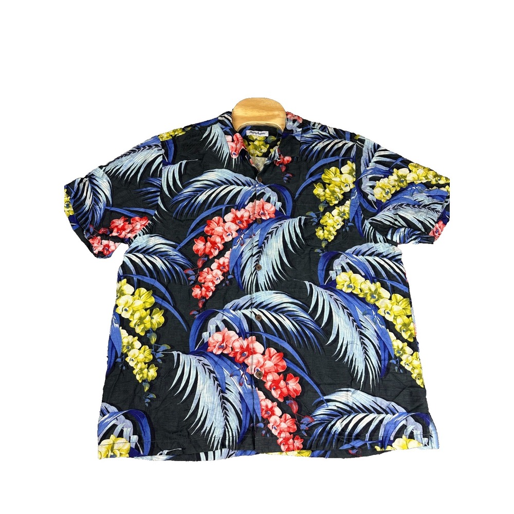 Tommy Bahama Men's 2XL~Short Sleeve 100% Silk Button Up Shirt~Hawaiian Fronds